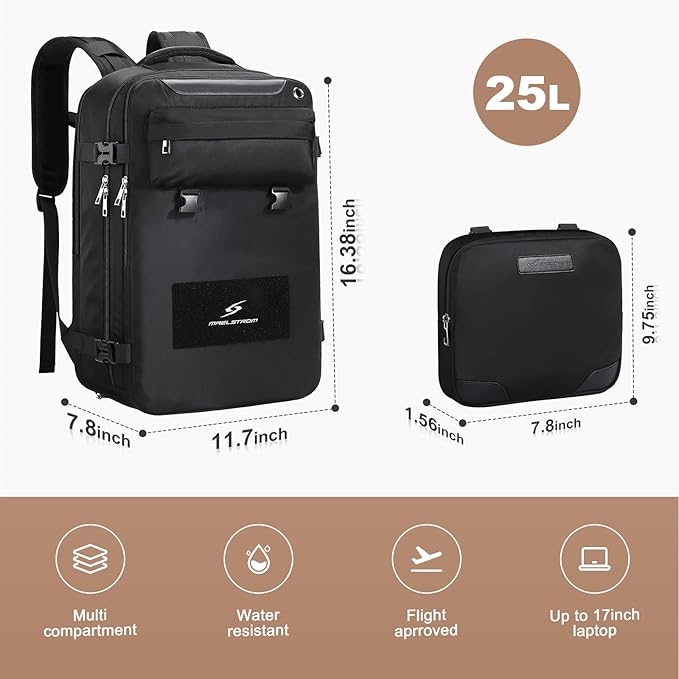 Maelstrom Travel Backpack for Women Men,25L Laptop Backpack Fits 15.6-Inch Laptop,Waterproof Carry On Backpack for Airplanes with Detachable Crossbody Bag & Shoe Compartment (Black, Medium)