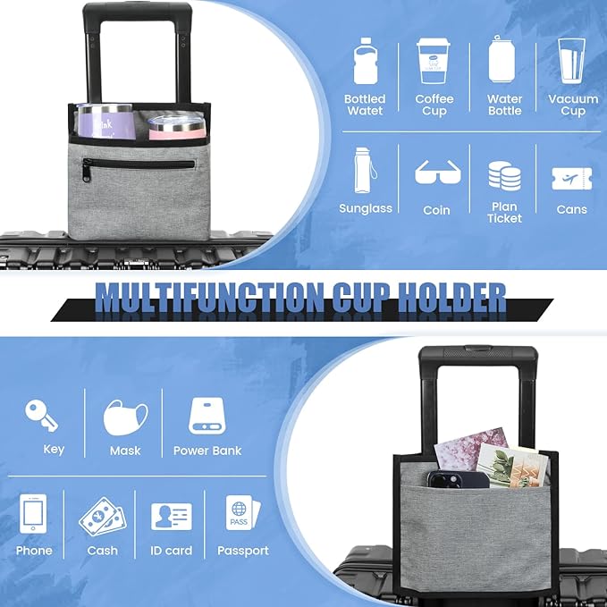 ZHCHG Luggage Travel Cup Holder Attachment for Suitcase Drink Carrier Caddy, Coffee Mug and Tumblers, Traveler Carry on Hands Free Accessory- Gifts for Flight Attendants Travelers Accessories