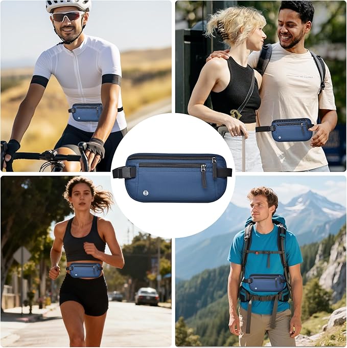 Travel Money Belt Hidden Passport Holder for Men/Women- RFID Blocking- Slim Anti-Theft Waist Wallet under Clothes,Travel Wallet Money Pouch, Travel Belt Fits Passport Phone Cash Cards (Navy Blue)