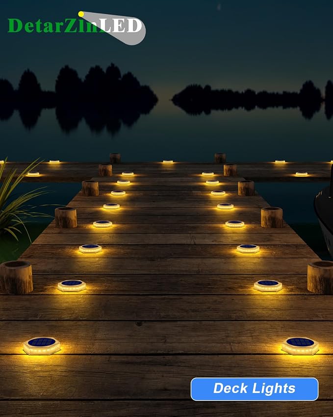 DetarZinLED Stick on Solar Step Lights Outdoor 4 Pack Warm White Hexagon | IP68 Waterproof,Solar Powered,Auto ON/OFF, turdy PC Shell, for Outside Deck, Stairs, Dock, Walkway, Path, Driveway, Patio