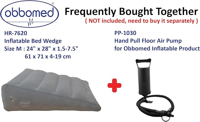 ObboMed HR-7620, New & Handy AIR VALVE for easy inflation/deflation,Heavy duty Inflatable Bed Wedge Pillow with Velour Surface for Sleeping Travel Trip vacation; inflated size M: 24” x 28” x 7.5-1.5”