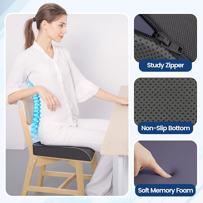 Seat Cushion for Tailbone Pain Relief, Office Chair Cushion, Memory Foam Large Chair Cushion with Non-Slip Cover for Soft Support at Office Chair, Car Seat, Airplane Grey/2X-Large