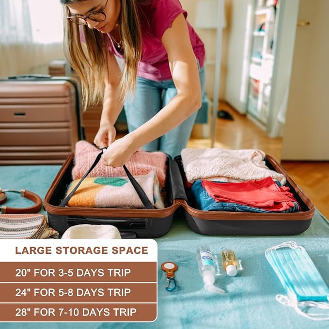 Kono 28 Inch Luggage Expandable Suitcase with Spinner Wheels TSA Lock Lightweight PC+ABS Hardside Large Checked Luggage Durable Rolling Suitcase Apricot Black