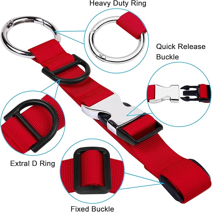 Wisdompro Jacket Gripper Strap, Add a Bag Luggage Straps Baggage Suitcase Belts Travel Accessories with Hook and D-Ring - Make Your Hands Free, Easy to Carry Your Extra Bags - Red