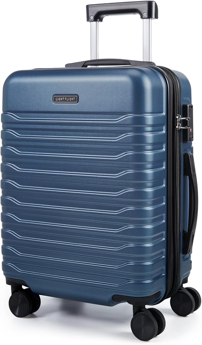 LIGHT FLIGHT Expandable Carry On Luggage 22x14x9 Airline Approved with Double Spinner Wheels, 20 Inch Lightweight Hard Shell Rolling Suitcases with TSA Lock, Blue