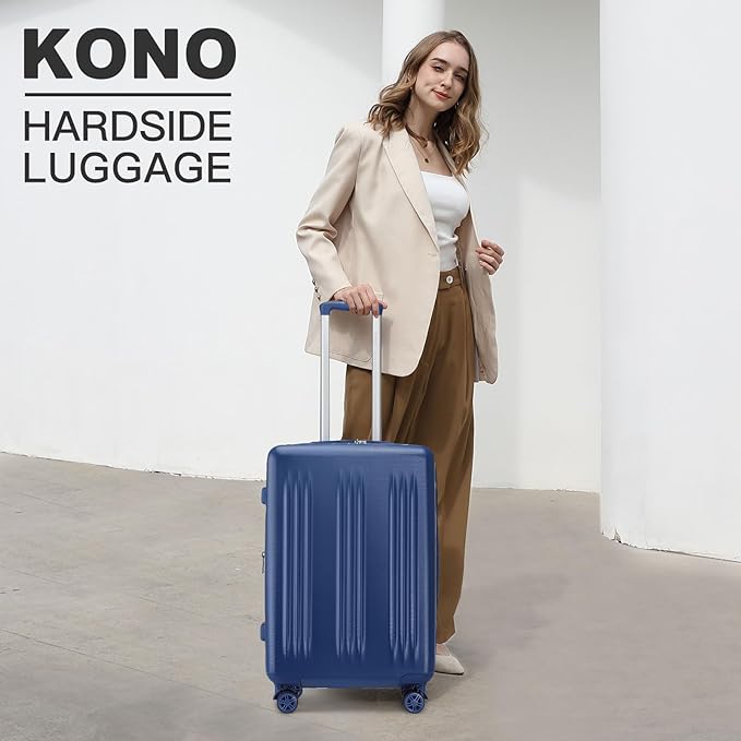 Kono Lightweight 24 Inch Expandable Luggage with Quiet Spinner Wheels TSA Lock, Scratch and Drop Resistant PC+ABS Hardside Durable Medium Checked Suitcase, Navy Blue