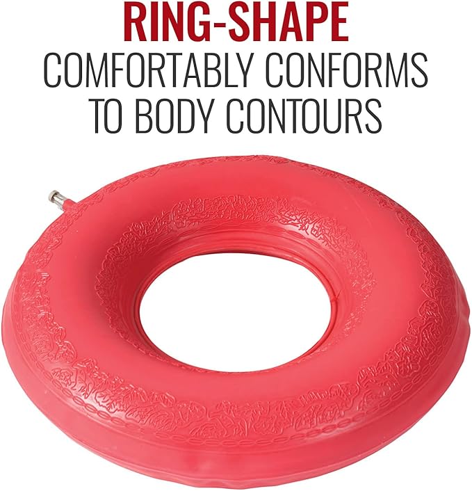 DMI Inflatable Ring Donut Seat Cushion Pillow for Hemorrhoid, Pregnancy, and Tailbone Pain, Red, 18 in