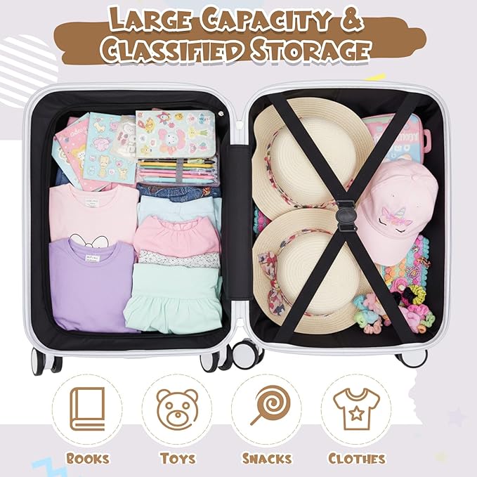 Redbaker 18 Inch 6 Pcs Kids Luggage Set Kids Rolling Luggage Double Pattern Suitcase for Boys Girls Gifts(Light Blue, Flower Style)