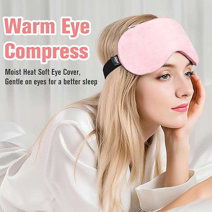 Heated Eye Mask, Microwave Moist Warm Compress for Eyes, Cooling Soothing Weighted Eye Mask for Sleeping, Reusable Sleep Eye Mask for Home & Office, Hot and Cold for Eye Relaxation (Pink)