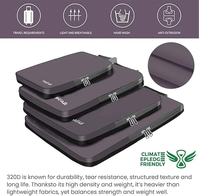 BAGAIL 4 Set/6 Set/8 Set Compression Packing Cubes Travel Accessories Expandable Packing Organizers (Cloth Pattern, 4-Dark Greyish)