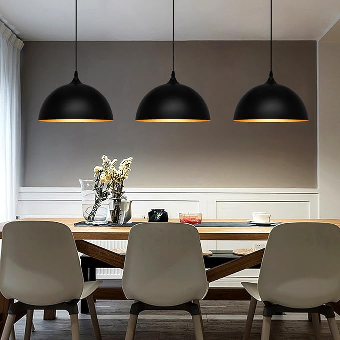 Industrial Pendant Light Fixtures,11.8" Black Dome Pendant Lights,Adjustable Vintage Hanging Lamp for Kitchen Island Restaurant Bar Cafe Dining Room Sink,3 Pack