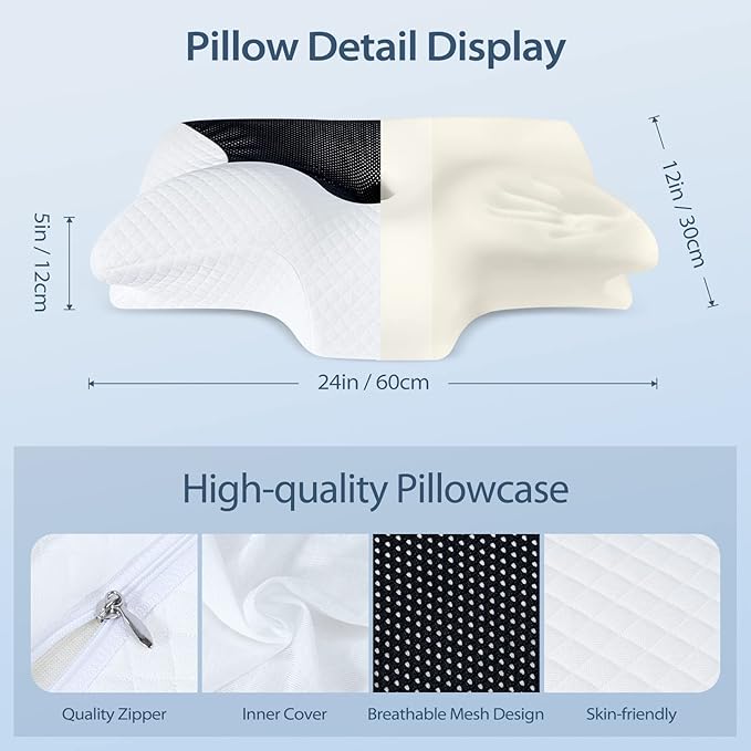 HOMCA Cervical Contour Memory Foam Pillow for Pain Relief, Orthopedic Neck Bed Pillow for Side Sleepers Back and Stomach