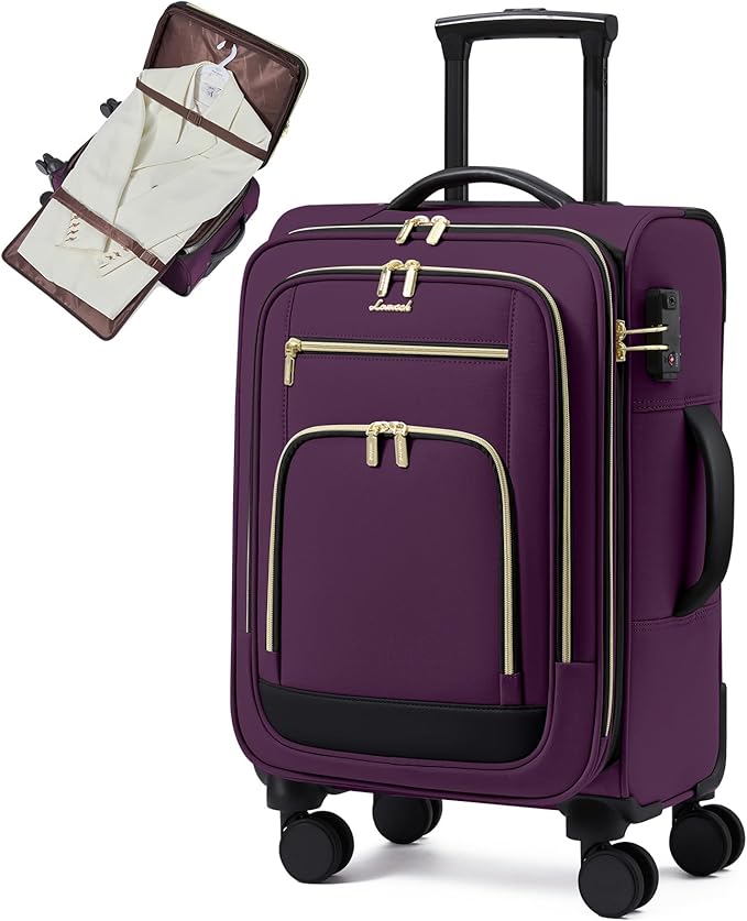 LOVEVOOK Carry on Luggage 22x14x9 Airline Approved with Garment Bag & Spinner Wheels, 22 Inch Large Rolling Suitcase with TSA Lock, 49L Lightweight Underseat Carryon Luggage for Women Travel Overnight