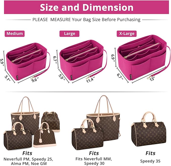 OPPOSHE Purse Organizer Insert for Handbags, Softened Felt Bag Insert Organizer for Tote, Compatible with LV, Coach, MK, Kate Spade, Goyard, Longchamp (Rosy, Small)