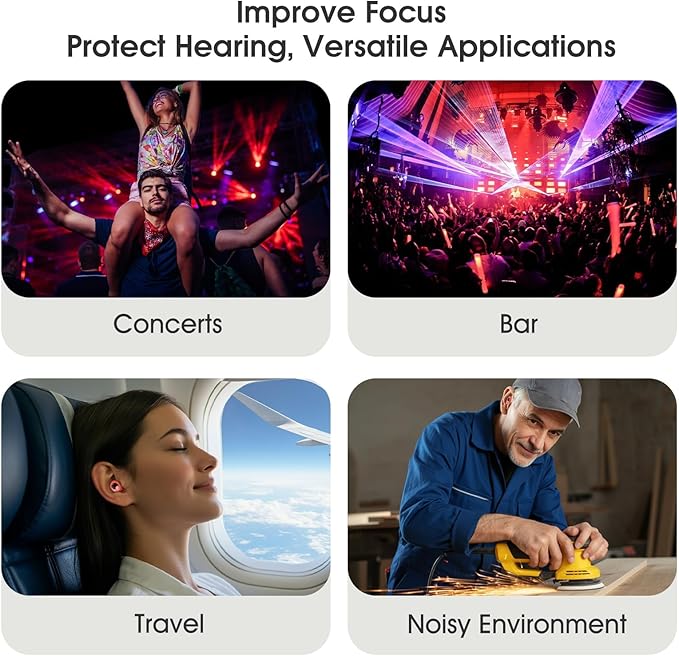 Ear Plugs for Sleeping Noise Cancelling, Soft Ear Plugs for Concert, 45dB Reusable for Noise Reduction with 8 Ear Tips, Silicone Hearing Protection Earplugs for Sleep, Work (Red)