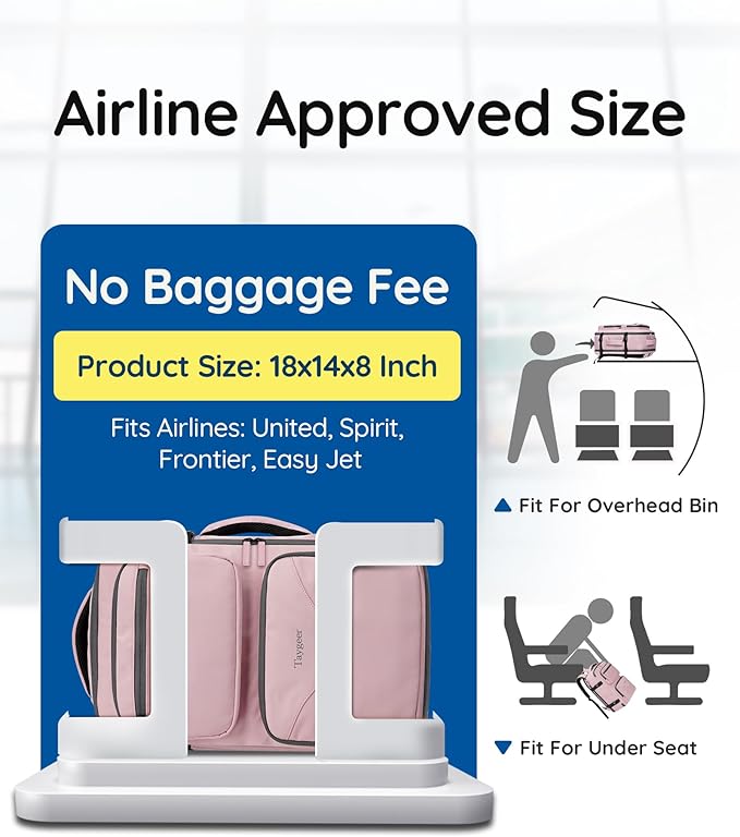 Taygeer 18 x 14 x 8 Inches Personal Item Bag, Travel Personal Item Bag with Water Bottle Pocket & Shoe Pouch, TSA Approved Under Seat Carry on Backpack Fits 15.6 inch Laptop for Women Airplanes, Pink