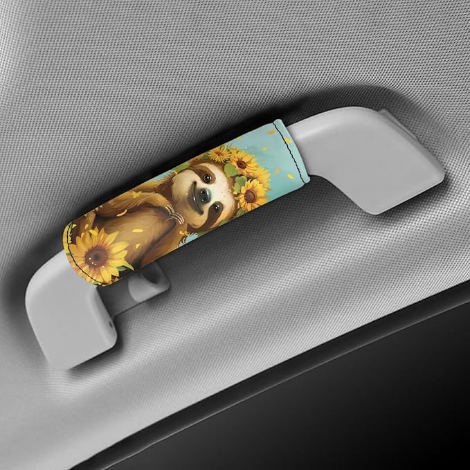 BIGCARJOB Sunflower Sloth Print Luggage Handle Wraps Set for Suitcase,2 Pieces Door Handle Protection Sleeve Covers Car Grab Handle Wraps Luggage Handle Tags Travel Accessories