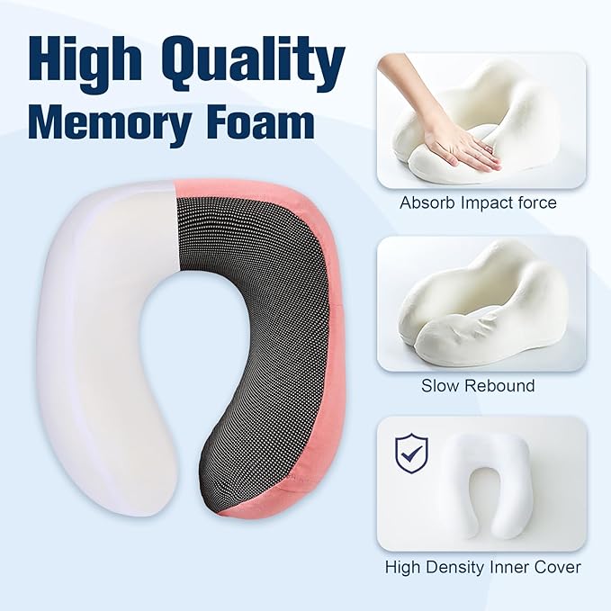 Neck Pillow for Traveling, Travel Pillows for Airplanes,100% Pure Memory Foam Travel Neck Pillow, Adjustable Flight Pillow, Portable Plane Accessories with Eye Mask, Earplugs, Carry Bag