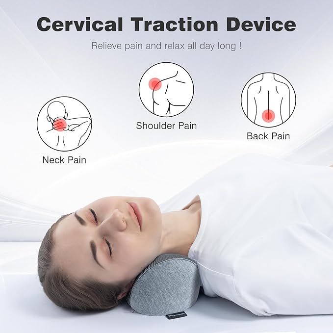 Neck Cervical Pillow Cervical Traction Device Lumbar Support Memory Foam Roll Pillow Muscle Relief Shoulder Pain Relaxer Dark Grey