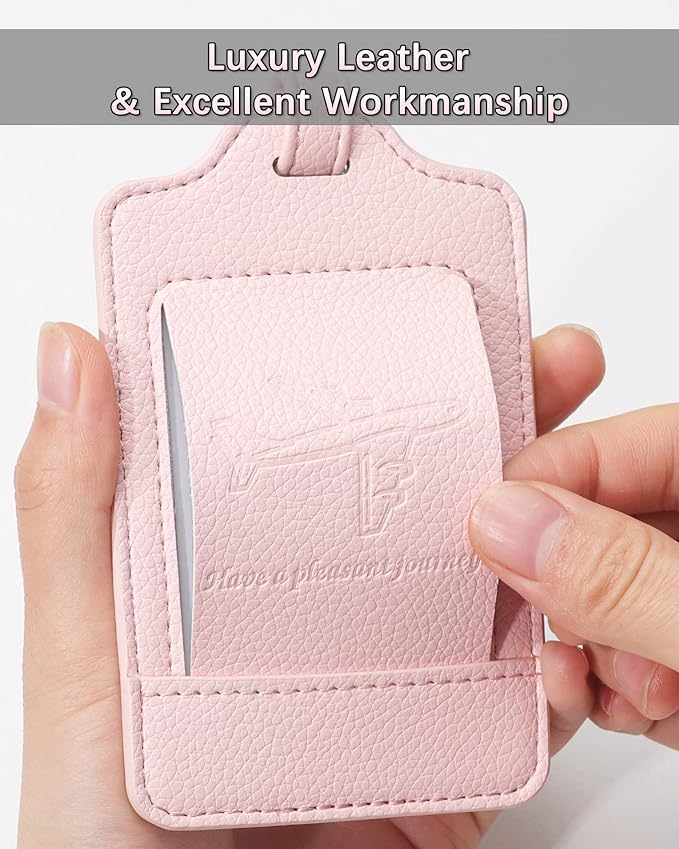 3 Pack Luggage Tags - Quick Install, Privacy Protection, Airplane Travel Essentials for Suitcases, Durable Leather - Lichee Light Pink