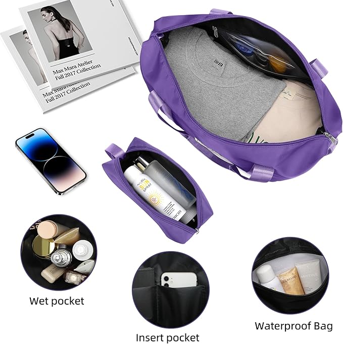 6 Piece Luggage Set Hard Shell - Grape Purple Expandable Suitcases with Spinner Wheels and Duffel Bags for Family Travel, Durable Carry On Luggage Sets with Lock for Women and Men
