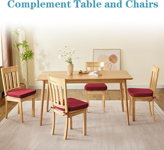 Chair Cushions for Dining Chairs Set of 4, Non Slip Kitchen Chair Pads, 17" x 16" x 2", Indoor Dining Chair Cushions with Ties, D-Shaped Seat Cushions for Kitchen Chairs, Red