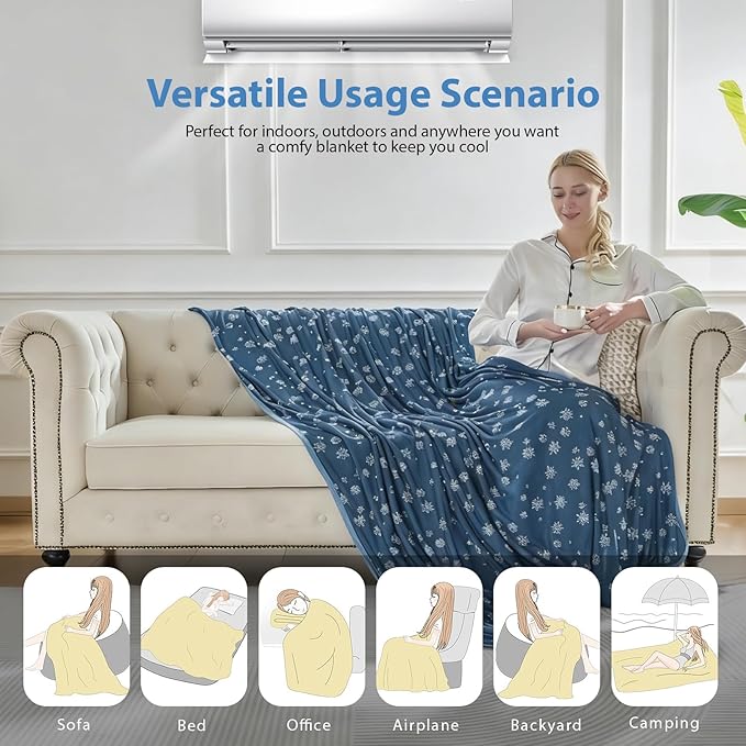 OIGAE Cooling Blanket for Hot Sleepers - Soft & Lightweight Summer Cold Blanket for Night Sweats | Perfect for Bed, Couch, Sofa (Dark Blue, Twin 60'' x 80'')
