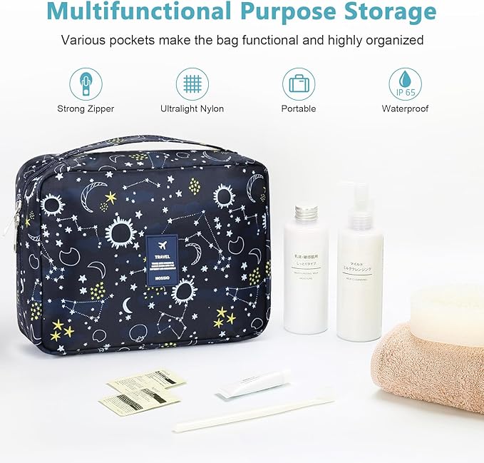Mossio Hanging Toiletry Bag with Sturdy Hook - Large Portable Cosmetic Makeup Travel Organizer for Men & Women