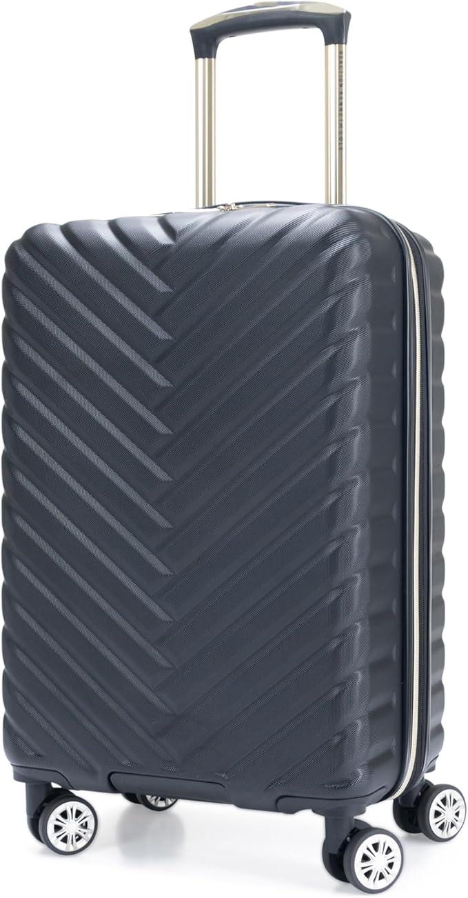 Kenneth Cole REACTION Madison Square Lightweight Hardside Chevron Expandable Spinner Luggage, Black, 2-Piece (20" Carry On + Tote)