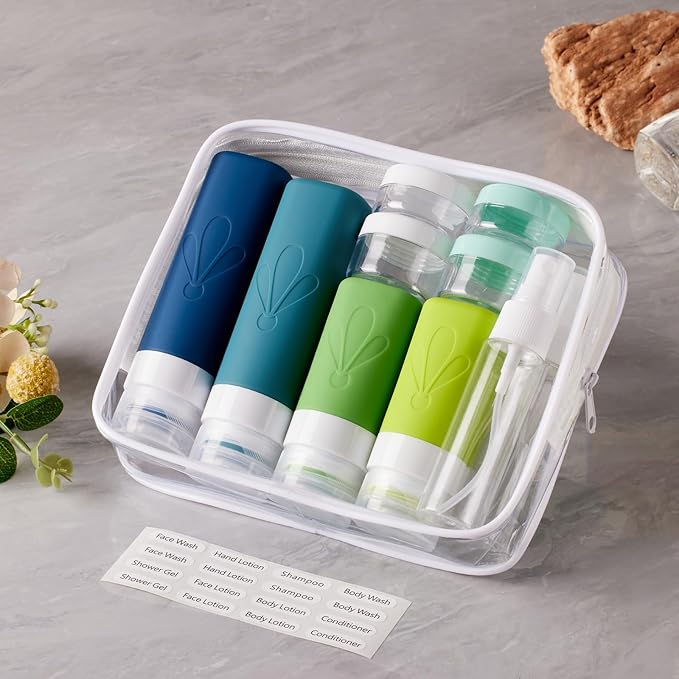 INSFIT 17 Pack Travel Bottles for Toiletries, TSA Approved 3oz 2oz Travel Size Toiletries, BPA Free Leak Proof Squeezable Silicone Tubes Travel Essentials for Shampoo Conditioner Lotion Soap
