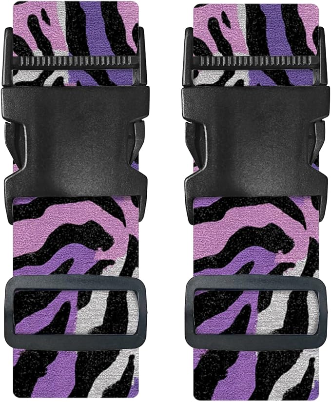 Nuxovilar Luggage Straps of 2 Set Purple Pink Black Zebra Pattern, 1.96x90.5 inches - Luggage Straps for Suitcases, Good for Adventure Trips, Outdoor Travel, Casual Use