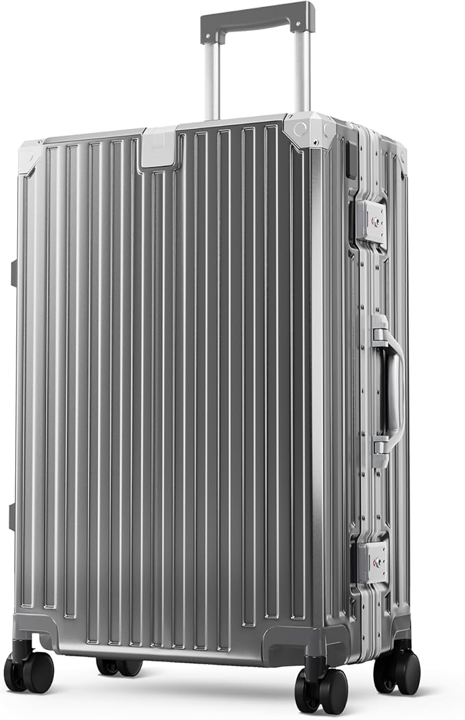 ALPHA CAMP 24 Inch Check-in Luggage, Dual Layer Aluminum Frame Luggage with TSA Locks，3-Layer PC Hard Shell Zipperless Lightweight Hardside Travel Suitcase，Type-C USB Charging Port, Cup Holder Grey