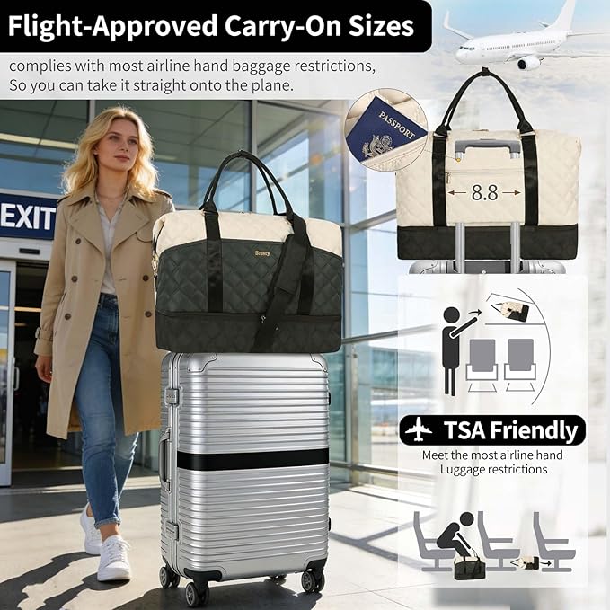 Weekender Bag, Large Travel Duffel Bag for Women, Carry on Overnight Bag with Shoe Compartment and Toiletry Bags