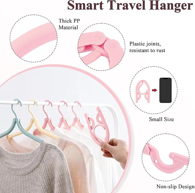 SAN LIKE 12 Pcs Travel Hangers with 24 Pcs Clips Folding Travel Hangers Non Slip Plastic Clothes Hangers Collapsible Portable Coat Hanger Drying Rack for Suitcase Flying Camping Hotel(12 Packs)