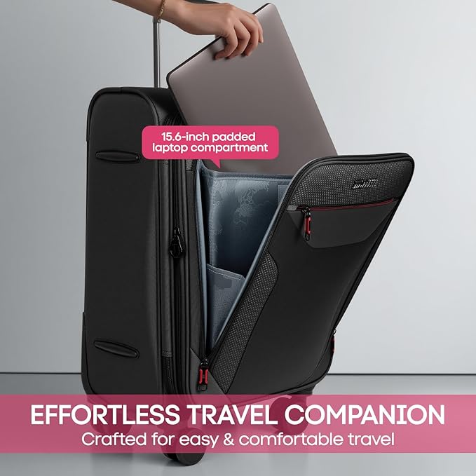 Carry on Luggage 22 X 14 X 9 Airline Approved,22 Inch Softside Suitcases w/TSA LOCK,Lightweight Carry-On Suitcase w/Spinner Wheels,Upright Softshell Luggage for Men/Women（Black,22in）