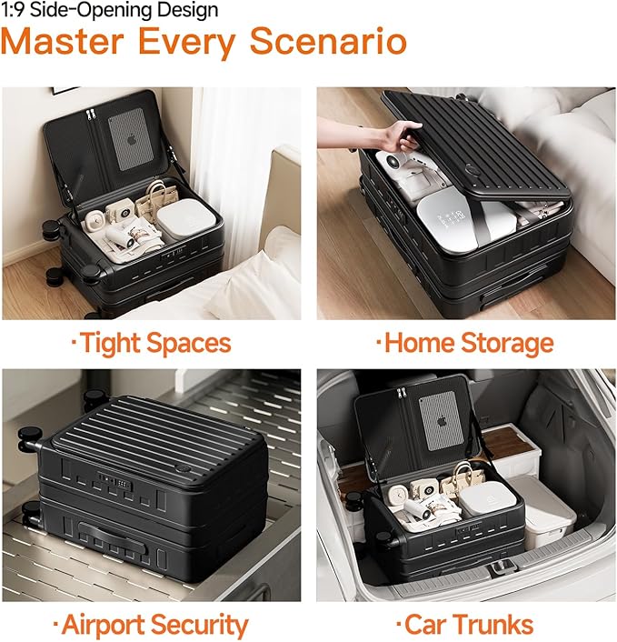 Expandable Lightweight PC Hard Shell Suitcase, 20-inch Carry On Luggage with TSA Lock, 360 Silent Spinner Wheels, Top Opening & Cup Holder - Ideal for Business Travel Suitcase (Black)