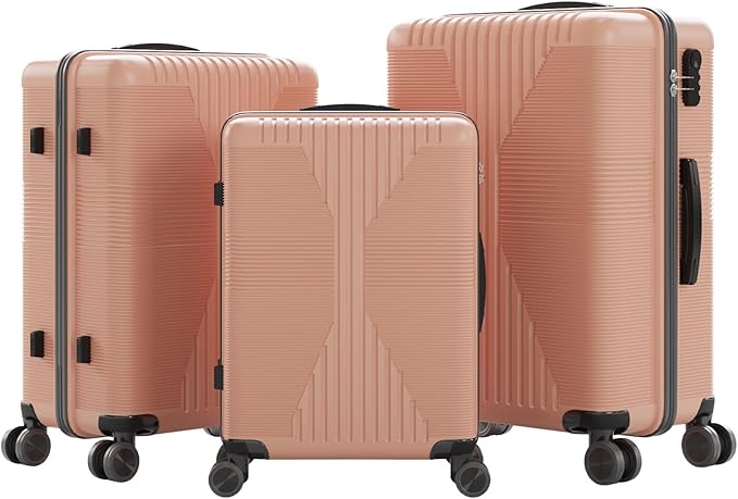 Karl home Luggage Sets 3 Piece, PP Hard Case Suitcase Set with Built-in Lock Spinner Wheels, Lightweight Durable Carry on Luggage for Business Travel - Light Pink (20"/24"/28")