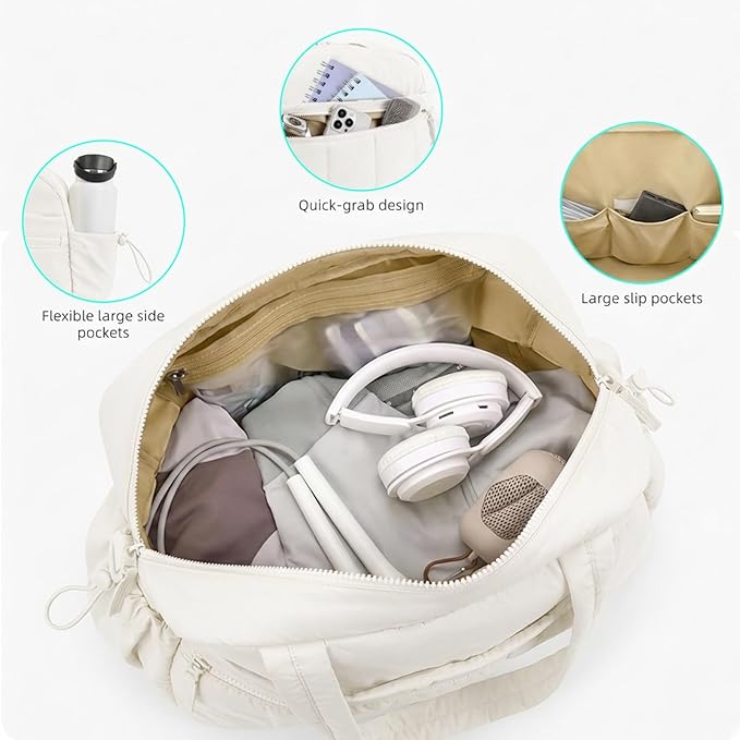 Mini Gym Bag for Women Girls, Crossbody Tote Bag with Wet Pocket, Water Resistant Travel Duffle Bag, Dance Workout Sport Bag, Pink (Beige, M)