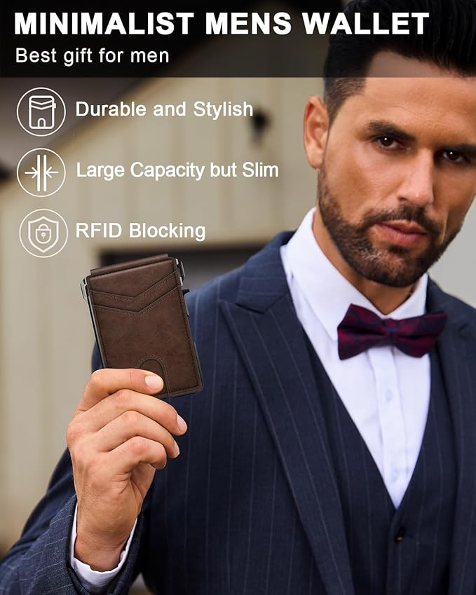 ZALVEX Wallet for Men, Mens Minimalist Wallet 9-13 Cards, Slim Compact Wallet with Money Clip & ID Window, RFID Blocking Smart Pop Up Card Wallet, Metal Aluminum Credit Card Holder Bifold Wallet
