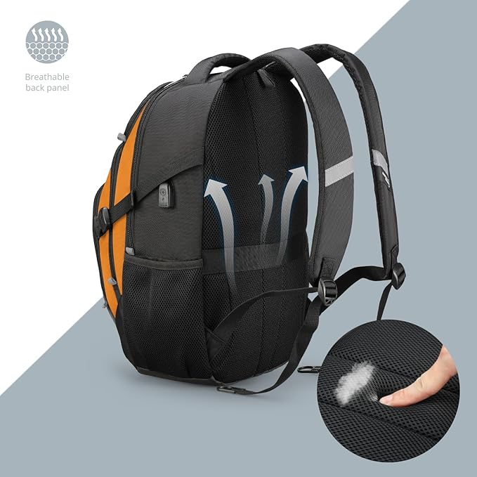 Swissdigital Design Laptop Backpack with USB Charging Port, Travel Backpack Fits 15.6 inches Computer, 31L College School Backpack for Men, Orange/Black | SD803-66