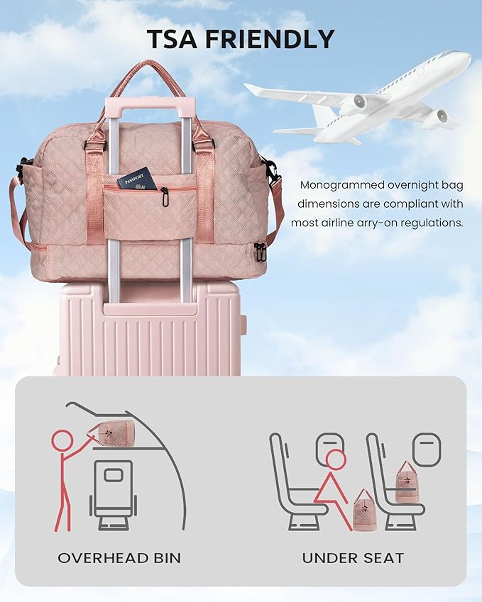 Graduation Gift for Her Women Gift-Birthday Gifts, Initial Duffle Bags with Shoe Compartment, Girls Weekender Bag,Overnight Bag for Women, Travel Bag with Makeup Bags Gift for Mom (Letter A)