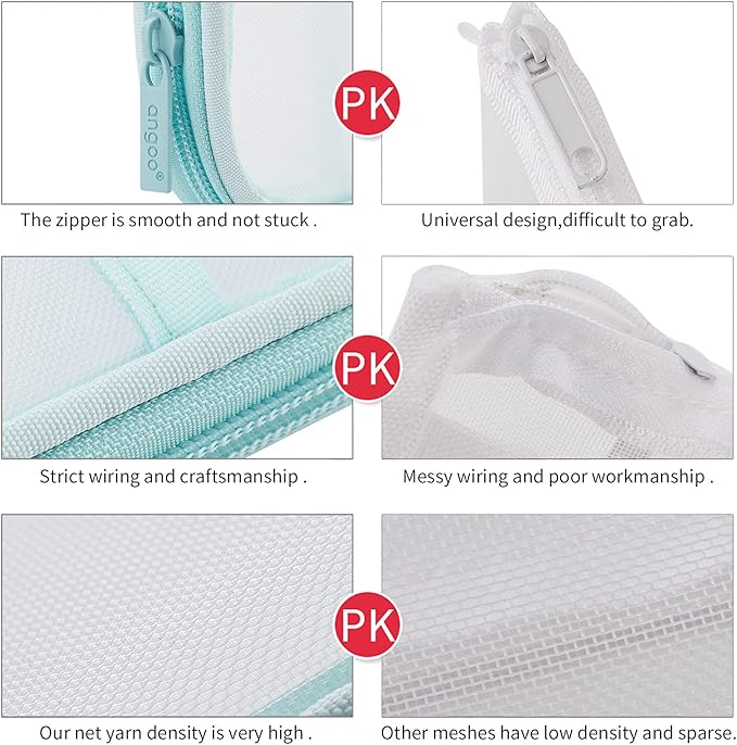EASTHILL Grid Mesh Pen Pencil Case with Zipper Clear Makeup Color Pouch Cosmetics Bag Multi-Purpose Travel School Teen Girls and Boys Transparent Stationary Bag Office Organizer Box for Adluts(Green)