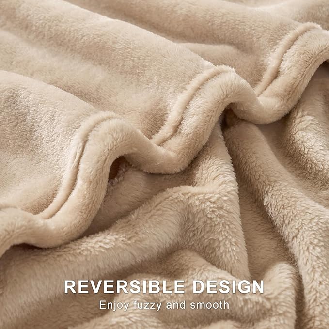 Hansleep Fleece Light Camel Queen Blanket, Super Soft Flannel Fuzzy Plush Cozy Blanket for All Seasons, Light Camel, Queen 90x90 Inches
