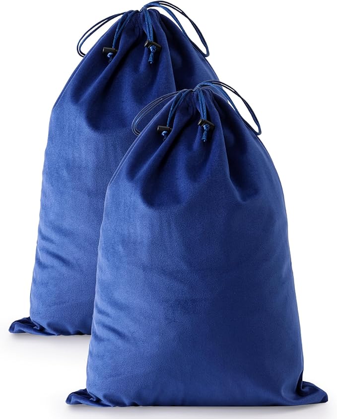 FantasyLife Shoe Bags for Travel, 17.3"x12.6" Washable Dust Bags for Storage & Packing, Flannel Shoe Pouch with Drawstring Closure for Purses, Handbags, Shoes & Toys (2, Palace Blue)