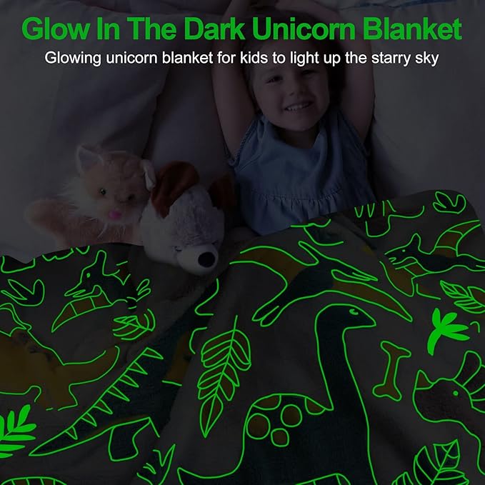 Glow in the Dark Dinosaur Fleece Blanket - Kids & Toddler Size 30"x40" for Boys