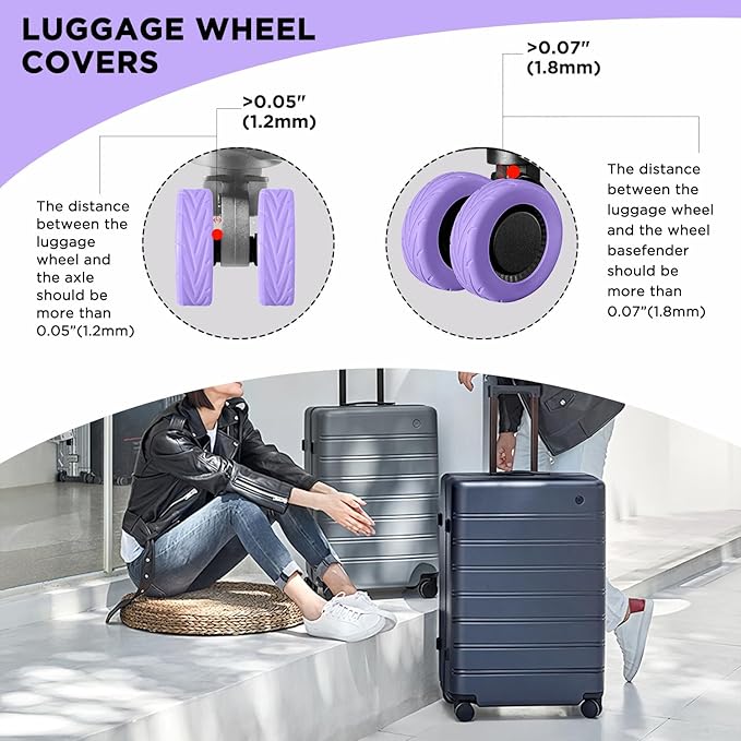 8 Pack Suitcase Wheel Covers Silicone Fits 2.1-2.4 Inch Spinner Wheels for Carry On Luggage Protective Wheel Guards, Thickened Anti-Wear & Tear, Travel Essentials (Purple)