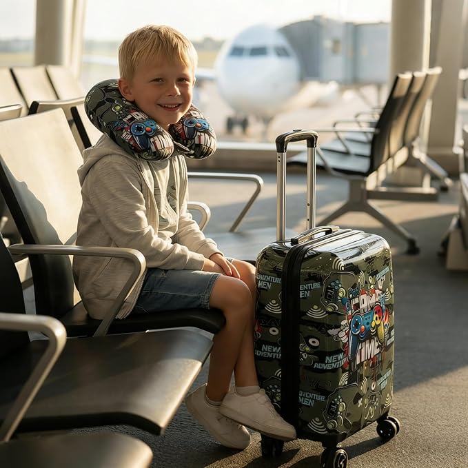 Kid’s Luggage Set 6 Piece Suitcase Set 16" Hardside Luggage with Spinner Wheels Girls Boys Carry on Luggage Travel Rolling Luggage Airline Approved (Joystick)