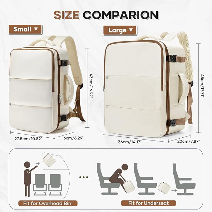 Travel Backpack For Women Men Carry on Backpack Luggage Flight Approved Personal item Travel Bag Essentials Mochila de viaje Laptop College Backpack Large Beige Brown