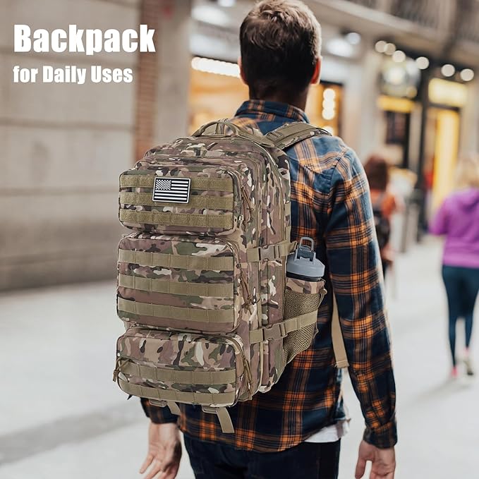Military Tactical Backpack 25L Day Backpack for Men Molle Army 3 Days Assault Pack Bug Out Bag Water Resistant and Heavy Duty Hiking Treeking Rucksack - Camouflage