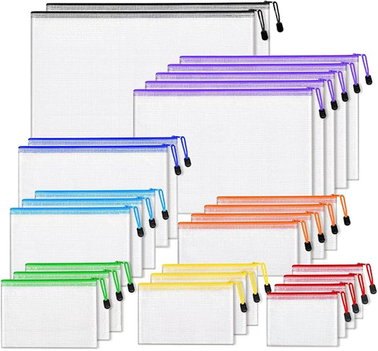 26pcs Mesh Zipper Pouch Bags, 8 Sizes Plastic Zippered Storage Bags for Organizing, Clear Pouches with Zipper, Waterproof Mesh Pouch for Office School Supplies, Home Organize, Travel Storage